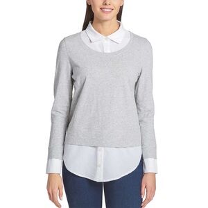 TOMMY HILFIGER Gray and White Collared Sweater